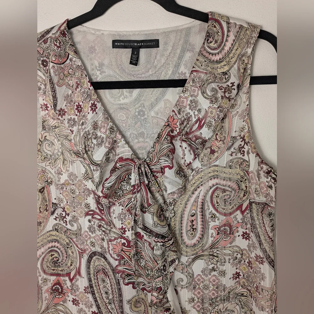 White House Black Market Tank Top Women’s 2 Paisley Sleeveless Blouse Metallic - Picture 4 of 12